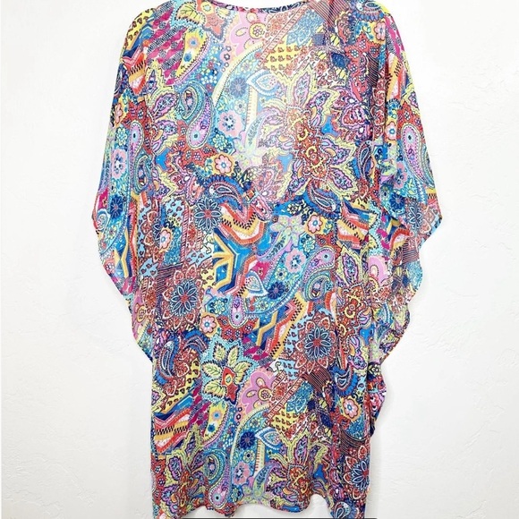 Bleu by Rod Beattie Caftan Tunic Deep V-Neck Sheer Swim Cover-Up size medium - Picture 5 of 5